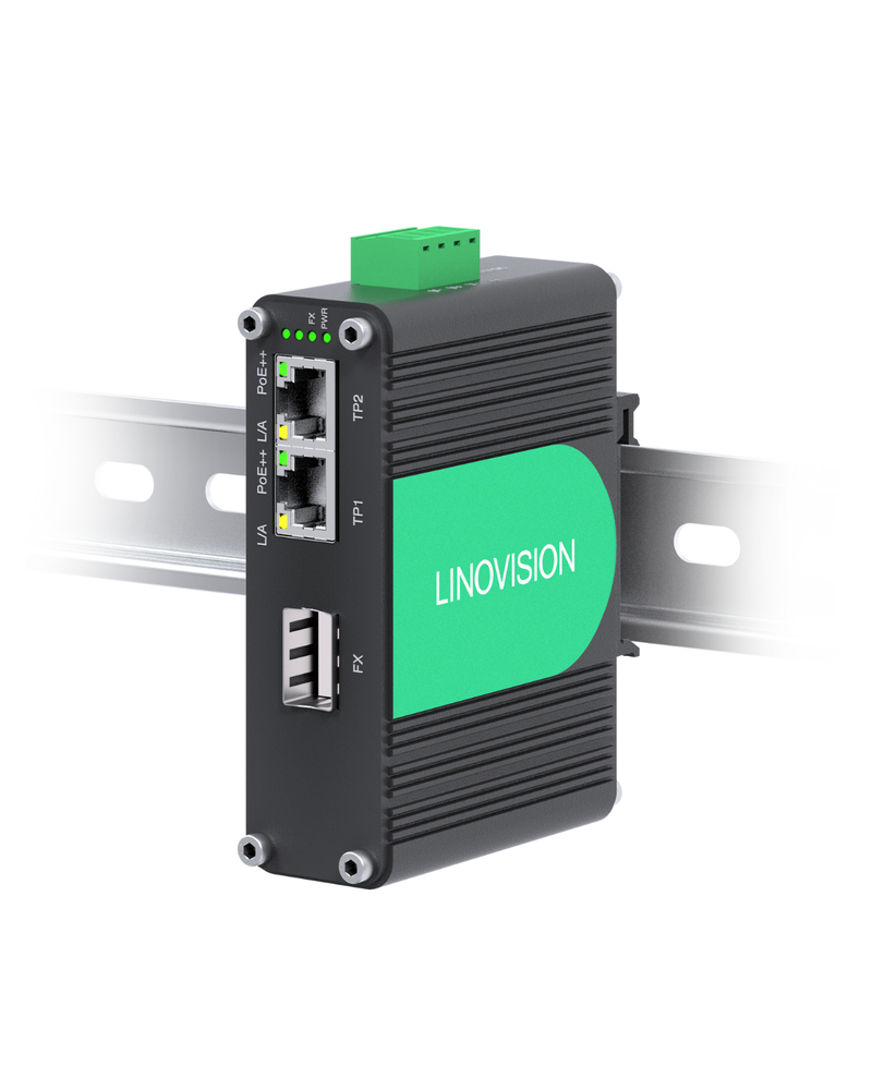 工业级双端口千兆BT90W PoE++交换机（带光纤SFP上行链路），支持IEEE802.3af/at/bt标准的迷你型PoE交换机