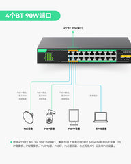 16口UltraReach PoE交换机，支持远程云管理，长距离PoE及数据传输可达800米