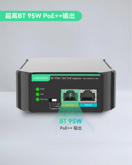 工业级10G BT 95W PoE++供电器，支持AC 100-240V输入