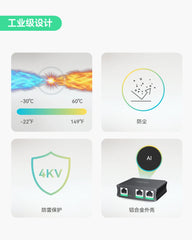 工业级2口千兆PoE延长器，直通并分离30W PoE至两台PoE摄像机或无线AP