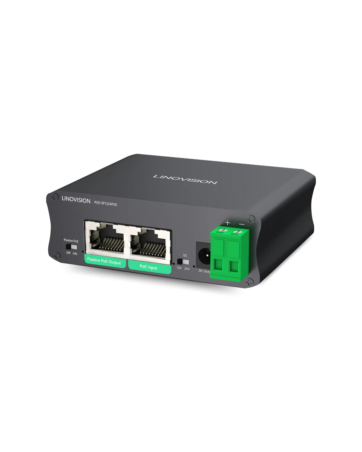 工业级千兆30W PoE分离器，支持切换DC12V/24V输出及无源PoE输出