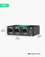 工业级千兆M12接口BT90W PoE++供电器，支持9~57V直流电输入