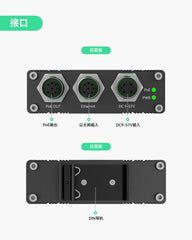 工业级千兆M12接口BT90W PoE++供电器，支持9~57V直流电输入