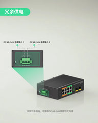 工业级8口全千兆POE++交换机，带4个BT90W POE++端口，DC48~56V冗余输入