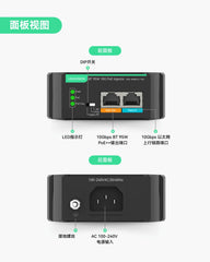 工业级10G BT 95W PoE++供电器，支持AC 100-240V输入