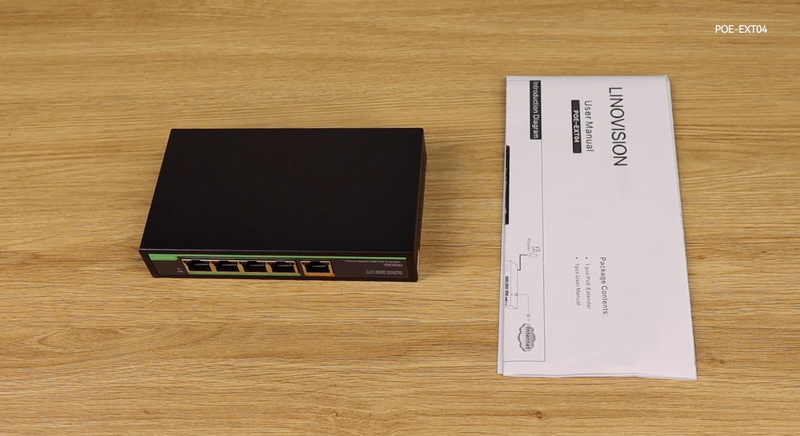 4口千兆POE延长器，带 90W POE 输入，1进4出POE中继器