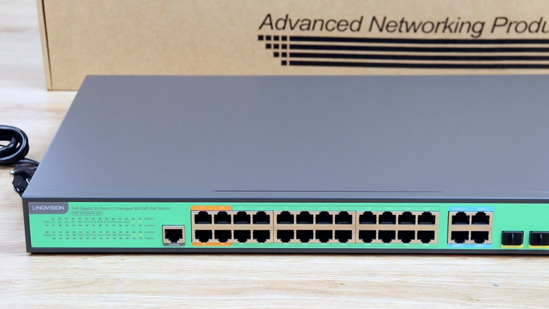 24口L2管理型PoE交换机，全千兆PoE++交换机，内置370W电源，带4个BT 90W和20个AT 30W端口