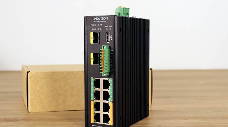 工业级8口管理型PoE++交换机，带2个10G SFP上行口和RS485接口，用于工业自动化