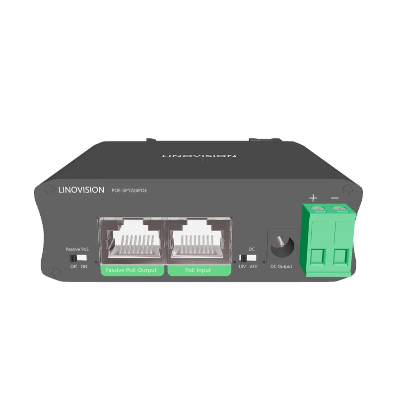 工业级千兆30W PoE分离器，支持切换DC12V/24V输出及无源PoE输出
