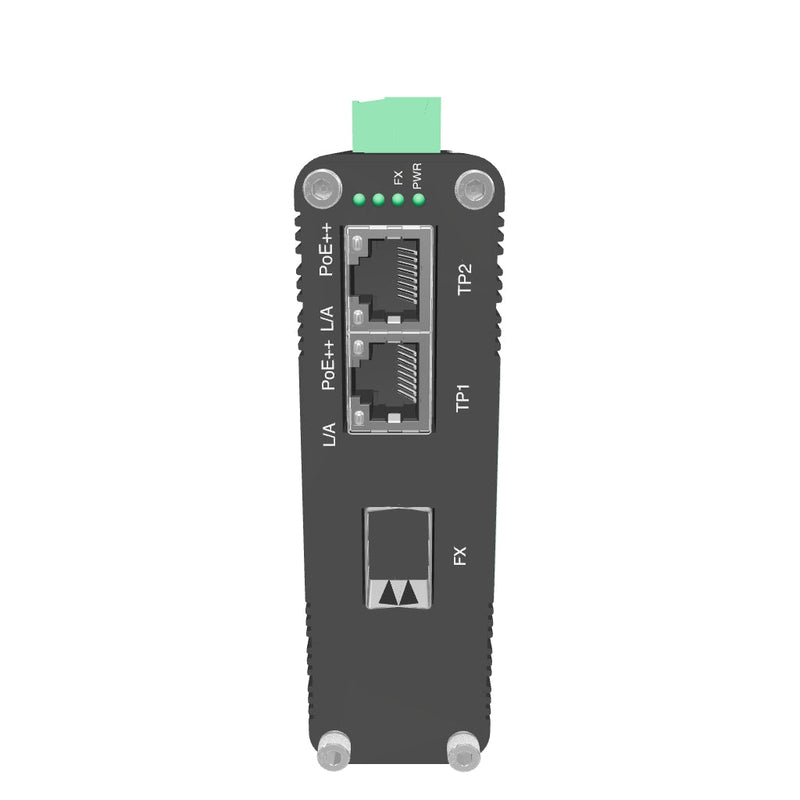 工业级双端口千兆BT90W PoE++交换机（带光纤SFP上行链路），支持IEEE802.3af/at/bt标准的迷你型PoE交换机