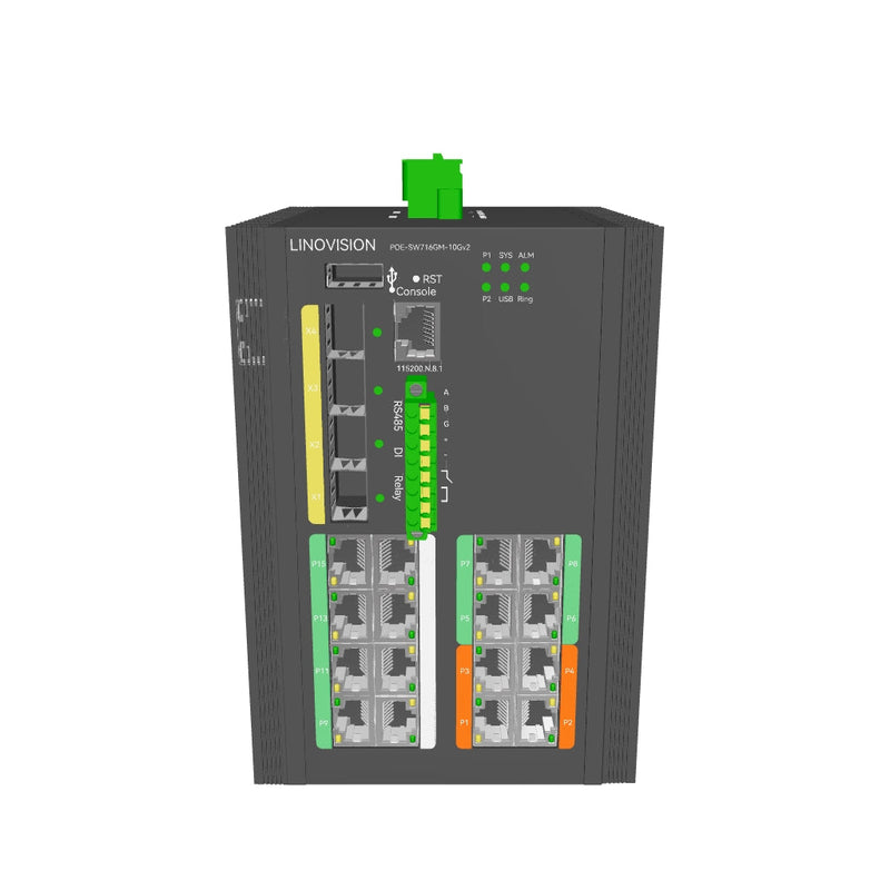 工业级16口全千兆L3管理型BT90W PoE++交换机，带4个10G SFP+上行链路口，PoE总功率预算370W